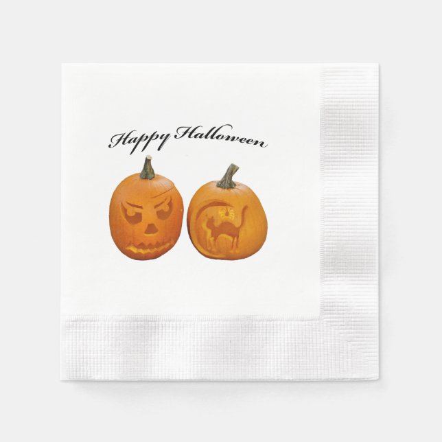 Zwei Pumpkins glückliches Halloween Serviette (Vorderseite)