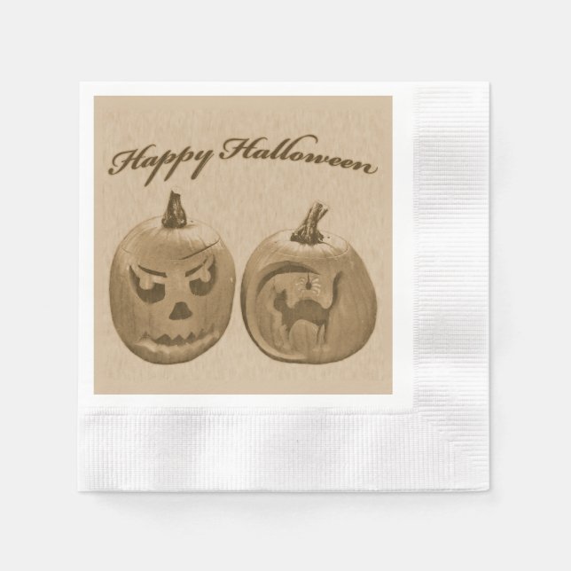 Zwei Pumpkins glückliches Halloween Serviette (Vorderseite)