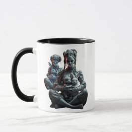 Zwei Puppen umarmten ihre süßen Hasen. Tasse