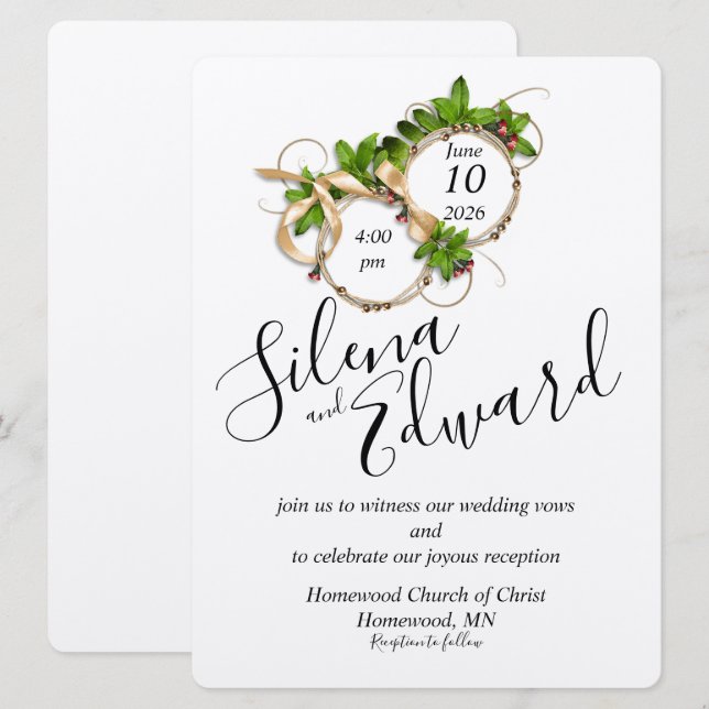 Zwei Ränge als eine flache Hochzeitseinladung Einladung (Vorne/Hinten)