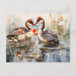 Zwei Ränke unter den weißen Teich-Pflanze Feiertagspostkarte