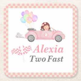 Zwei rasante Pink Race Girl am zweiten Tag wachsen Rechteckiger Pappuntersetzer