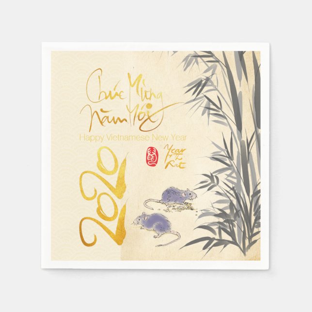 Zwei Rats Bamboo Vietnamese Neujahr 2020 Party PN Serviette (Vorderseite)