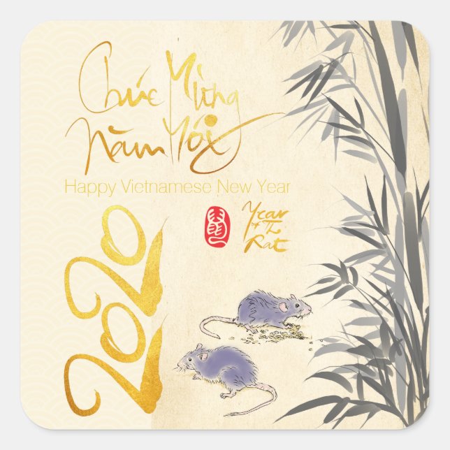 Zwei Rats Bamboo Vietnamese Neujahr 2020 S Sticker (Vorderseite)