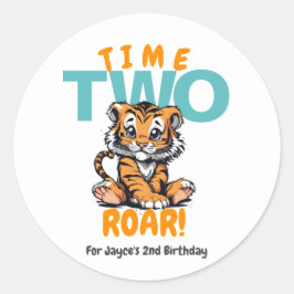 ZWEI Räuber Zweites Geburtstag Tiger Dschungel Par Runder Aufkleber