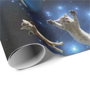 Zwei Raum-Katzen, die um Galaxie schwimmen Geschenkpapier