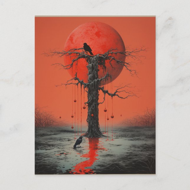 Zwei Ravens Red Black Sci Fi Horror Art Postkarte (Vorderseite)