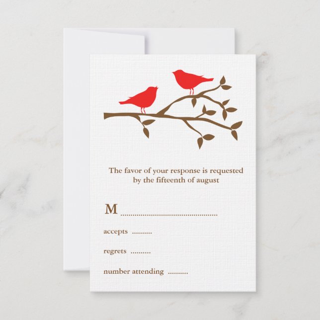 Zwei Red Birds Wedding RSVP Card Karte (Vorderseite)
