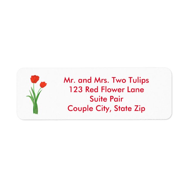 Zwei Red Tulips Blume Address Labels für Hochzeite (Vorne)