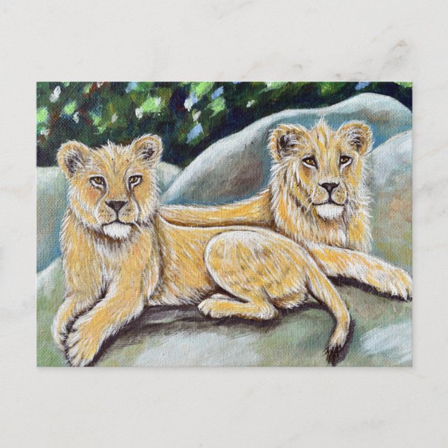 Zwei Regal Lions Malerei Postkarte (Vorderseite)