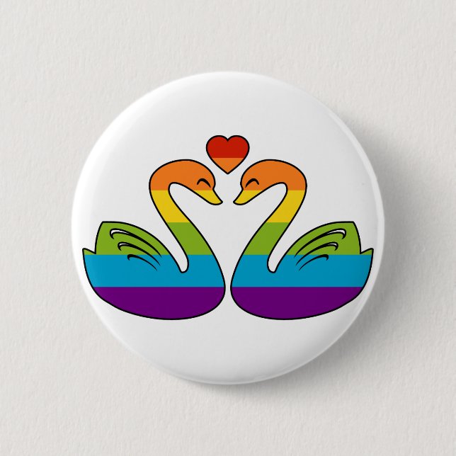 Zwei Regenbogen-Schwäne Button (Vorderseite)