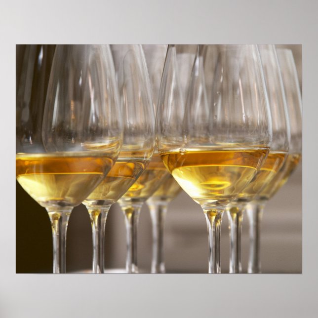 zwei Reihen Weinprobe Gläser mit leckeren Poster (Vorne)