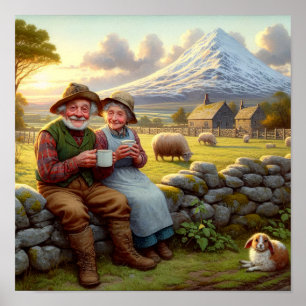 Zwei reizende erwachsene Munchkins genießen Kaffee Poster