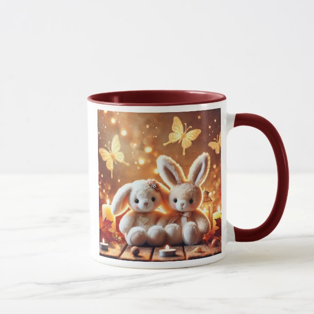 Zwei reizende Plüschkaninchen. Tasse (Rechts)