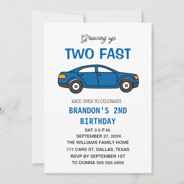 Zwei Rennwagen 2. Geburtstag Junge Einladung (Vorderseite)
