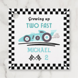 Zwei Rennwagen blauer Junge zum 2. Geburtstag wach Geschenkanhänger