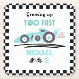 Zwei Rennwagen blauer Junge zum 2. Geburtstag wach Rechteckiger Pappuntersetzer