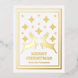 Zwei Rentiere und Schneeflocken frohe Weihnachten Folien Feiertagspostkarte
