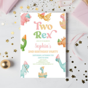 Zwei Rex Dinosaurier 2. Geburtstagsparty Einladung