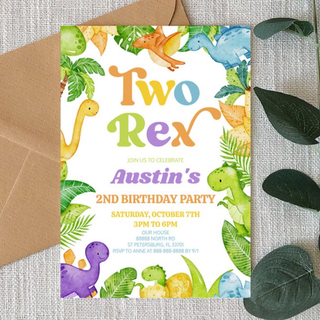 Zwei Rex Dinosaurier 2. Geburtstagsparty Einladung (Von Creator hochgeladen)