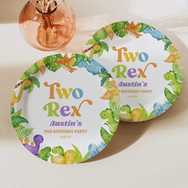 Zwei Rex Dinosaurier 2. Geburtstagsparty Pappteller (Von Creator hochgeladen)