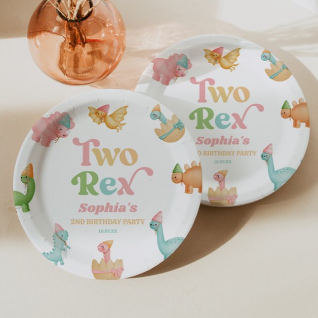 Zwei Rex Dinosaurier 2. Geburtstagsparty Pappteller (Von Creator hochgeladen)