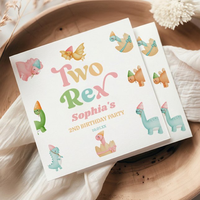 Zwei Rex Dinosaurier 2. Geburtstagsparty Serviette (Von Creator hochgeladen)