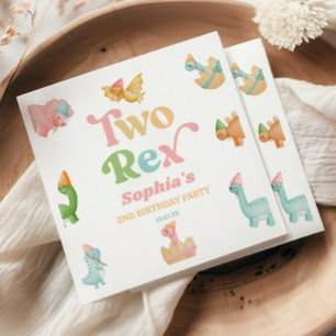 Zwei Rex Dinosaurier 2. Zweiter Geburtstag Party Serviette