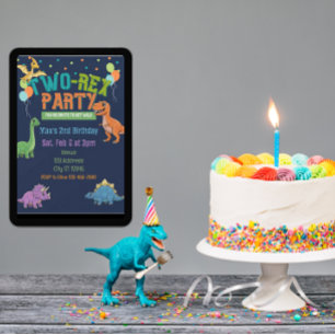 Zwei-Rex-Party-Dinosaurier 2. Geburtstag Einladung