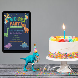 Zwei-Rex-Party-Dinosaurier 2. Geburtstag Einladung