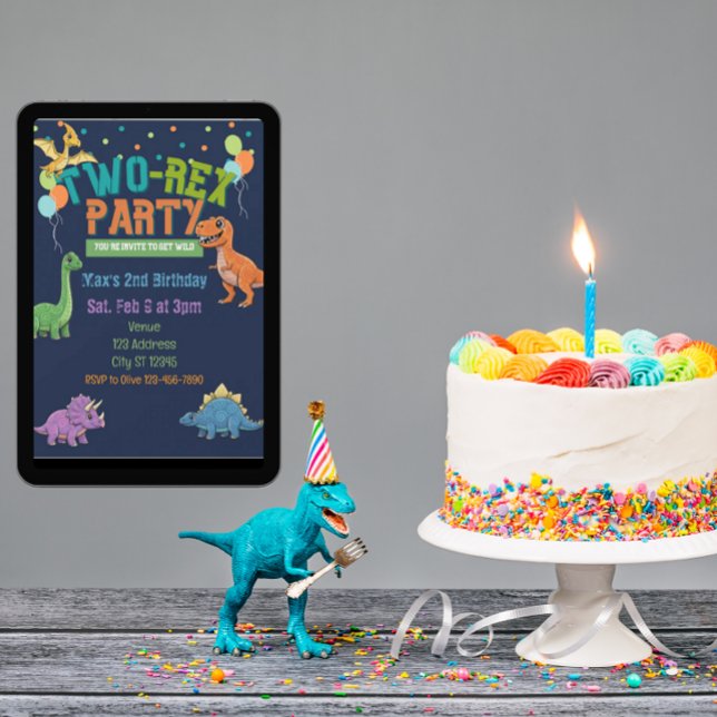 Zwei-Rex-Party-Dinosaurier 2. Geburtstag Einladung (Von Creator hochgeladen)