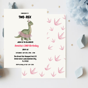 Zwei Rex Ready Dinosaurier, Mädchen zweite Geburts Einladung