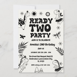 Zwei Rex Ready Dinosaurier, Mädchen zweite Geburts Einladung