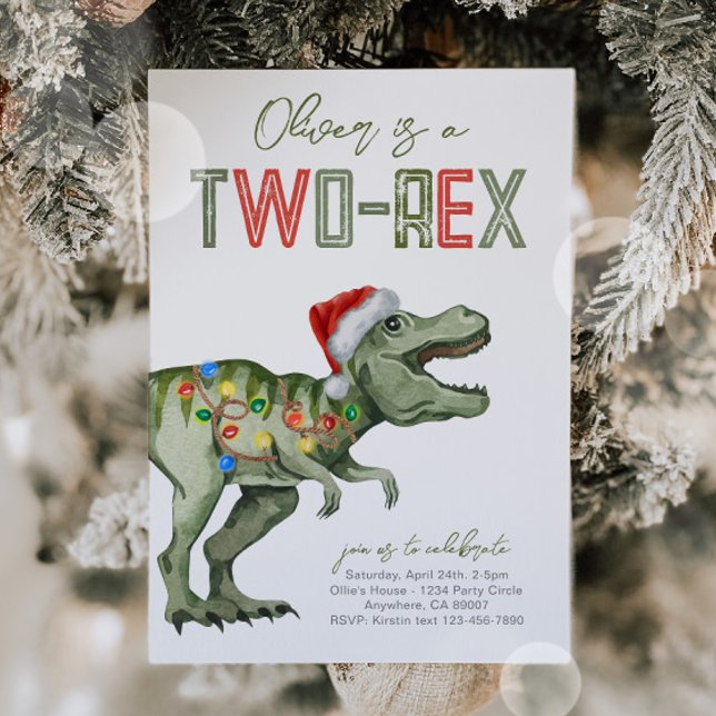 Zwei-Rex Santa Dinosaur Geburtstagsfeier Einladung (Von Creator hochgeladen)