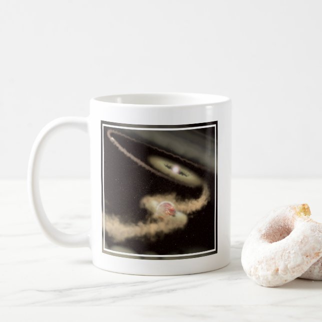 Zwei riesige Gasexoplanen, die einen jungen Star u Kaffeetasse (Mit Donut)