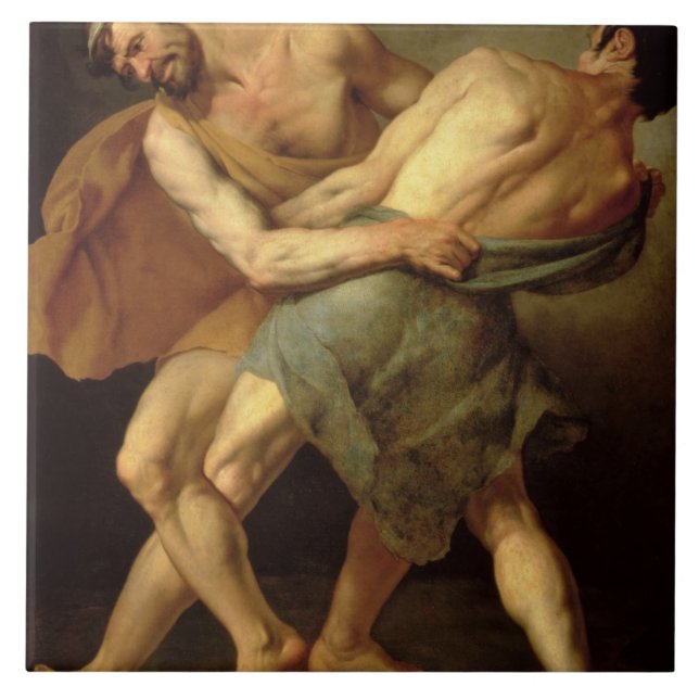 Zwei Ringkämpfer Fliese (Vorderseite)