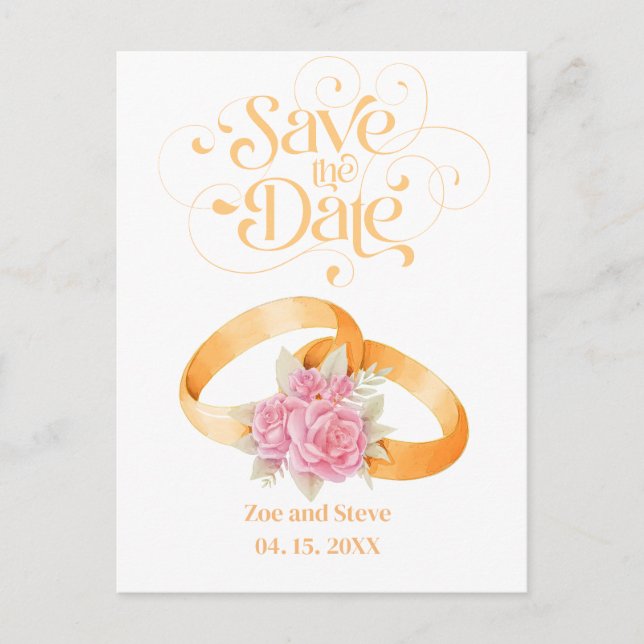 Zwei Rings Save the Date Einladung Hochzeit Postkarte (Vorderseite)