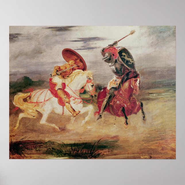 Zwei Ritter, die in einer Landschaft kämpfen, um 1 Poster (Vorne)