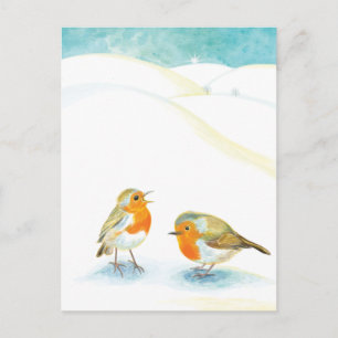 Zwei Robin Redbreasts im Winter Feiertagspostkarte