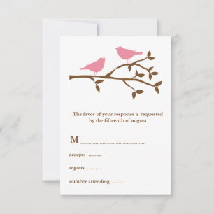 Zwei rosa Birds Wedding RSVP Card Karte