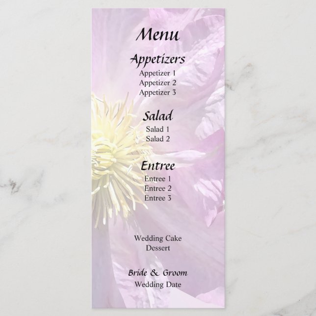 Zwei rosa Clematis Menükarte (Vorderseite)