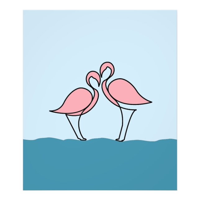 Zwei rosa Flamingos an der Zeichnend Wasserlinie Fotodruck (Vorne)