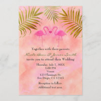 Zwei rosa Flamingos Aquarell Hochzeits-Einladungen