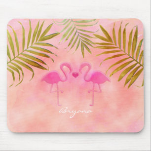 Zwei rosa Flamingos Aquarell Tropisches Mauspad