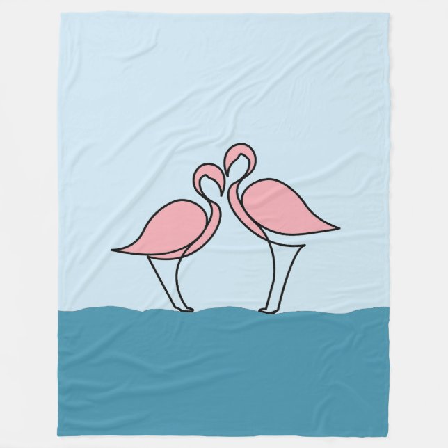 Zwei rosa Flamingos auf dem Wasser groß Fleecedecke (Vorderseite)