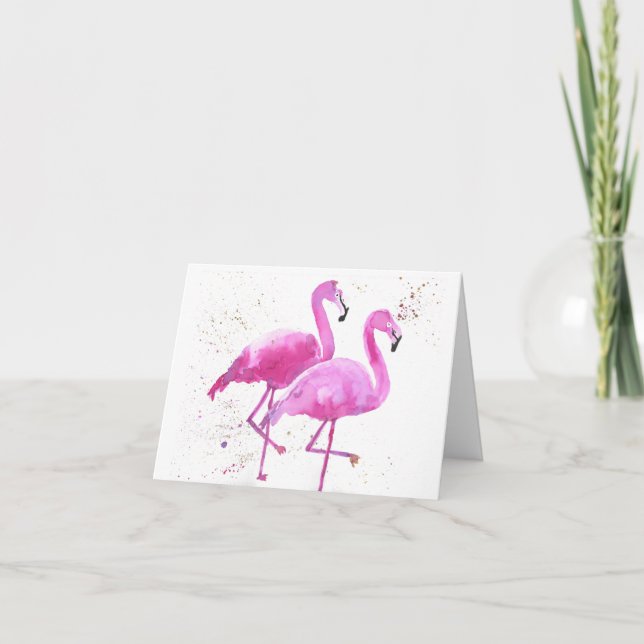 Zwei rosa Flamingos, geklappte Grußkarte Karte (Vorderseite)