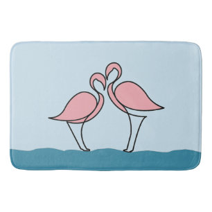 Zwei rosa Flamingos im Wasser Badematte