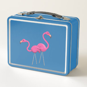 Zwei rosa Flamingos stehend Metall Lunch Box