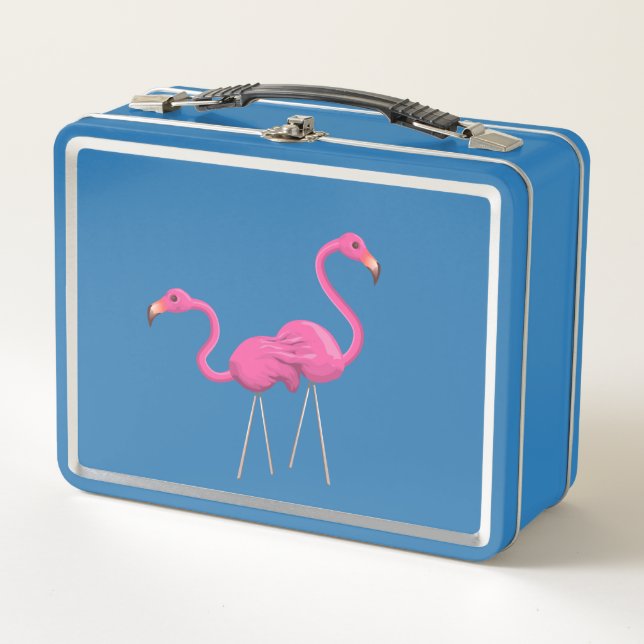 Zwei rosa Flamingos stehend Metall Lunch Box (Vorderseite)