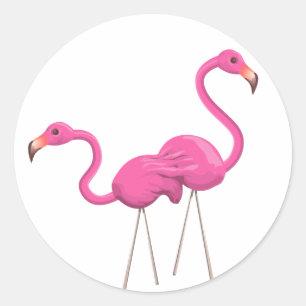 Zwei rosa Flamingos stehend Runder Aufkleber